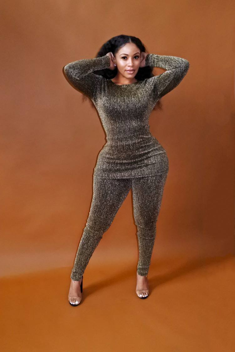 She's a star sequin top jumpsuit