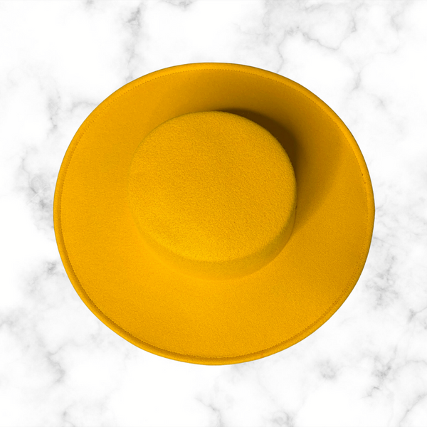 FLAT TOP WIDE BRIM FEDORA (MUSTARD)