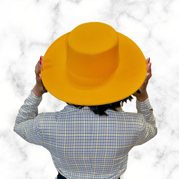 FLAT TOP WIDE BRIM FEDORA (MUSTARD)