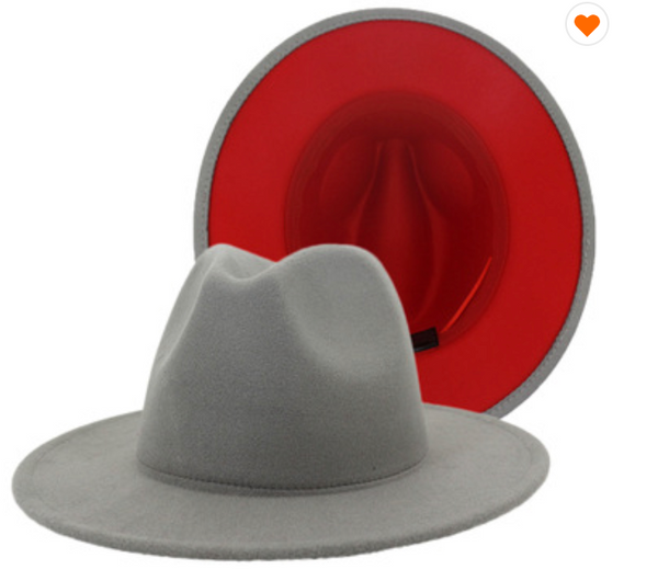 TWO-TONE STANDARD BRIM FEDORA (GREY/RED)