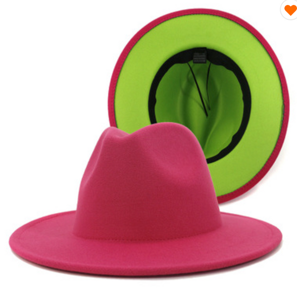 TWO-TONED STANDARD BRIM FEDORA (PINK/GREEN)