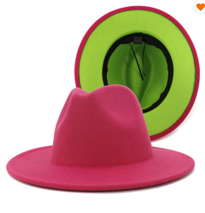 TWO-TONED STANDARD BRIM FEDORA (PINK/GREEN)