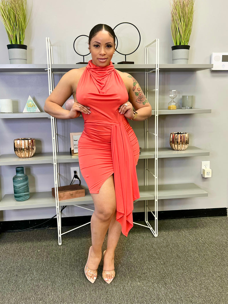 IT'S OK TO STARE DRESS (CORAL)